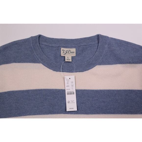 New! J. Crew Blue/White Cotton Piqué-Stitch Crewneck Sweater Large - Picture 6 of 8